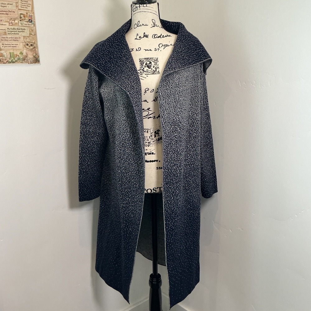 Novica Alpaca Wool Blend Ombre Duster Cardigan Navy Blue Grey Shawl Collar M